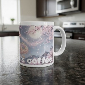 Custom name personalised mug for women with pink dragon print, unique birthday gift for her