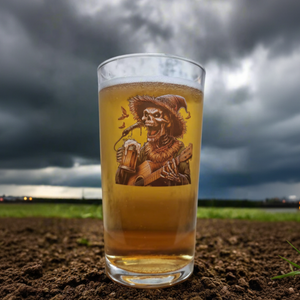Halloween Horror Beer Glass – Skeleton Scarecrow Playing Guitar Custom Design FirstGlassDesigns