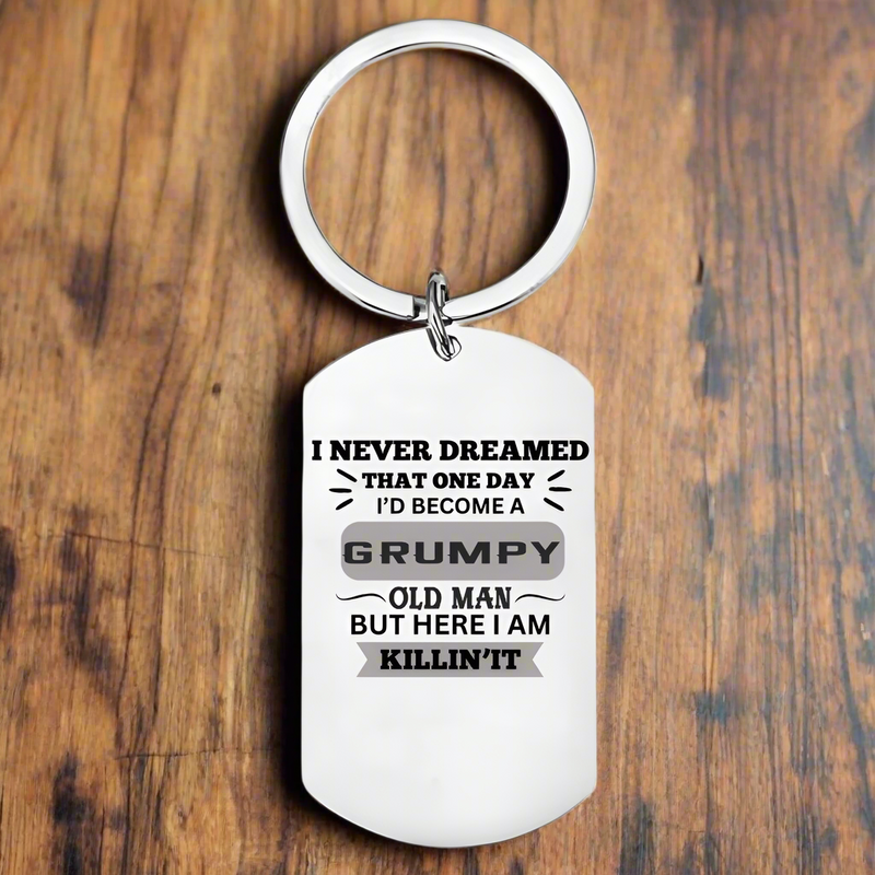 Grumpy Old Man Keyring | Funny Gift for Him | Joke Keychain for Dad, Grandad, Husband, Uncle | Sarcastic Birthday Gift | Father’s Day Presentng Design First Glass Designs