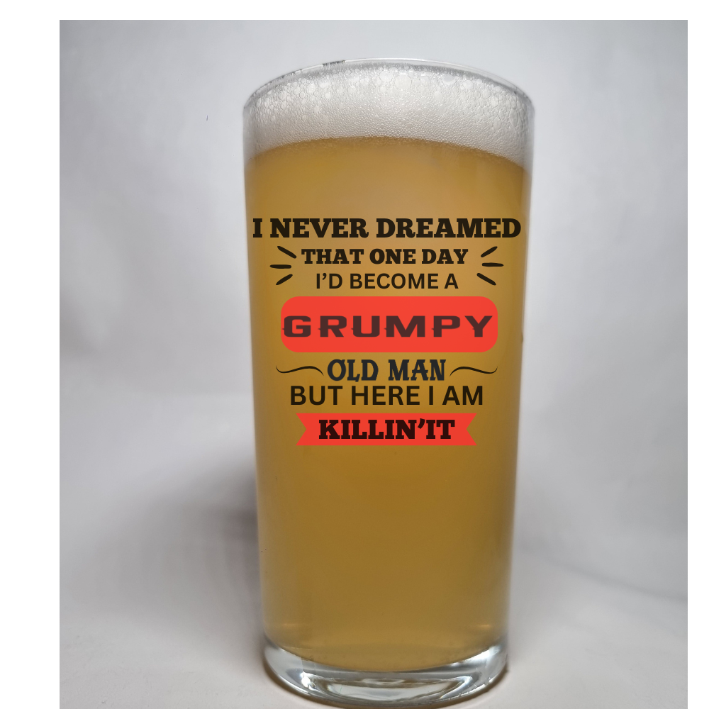 Grumpy Old Man Beer Glass| Funny Gift for Him | Joke Beer Glass for Dad, Grandad, Husband, Uncle | Sarcastic Birthday Gift | Father’s Day Presenting Design