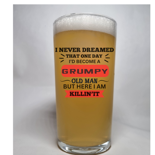 Grumpy Old Man Beer Glass| Funny Gift for Him | Joke Beer Glass for Dad, Grandad, Husband, Uncle | Sarcastic Birthday Gift | Father’s Day Presenting Design