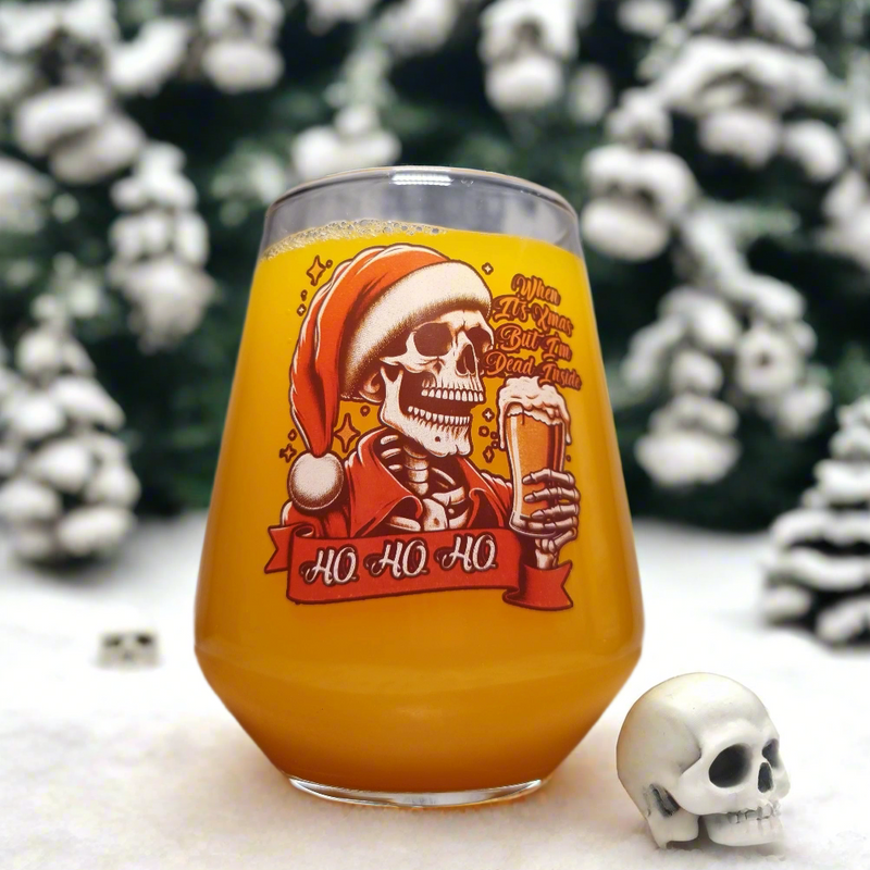 Personalised Santa Skull Skeleton Xmas Beer Glass - Christmas Gift Idea - Option to add a Engraved Coaster FirstGlassDesigns