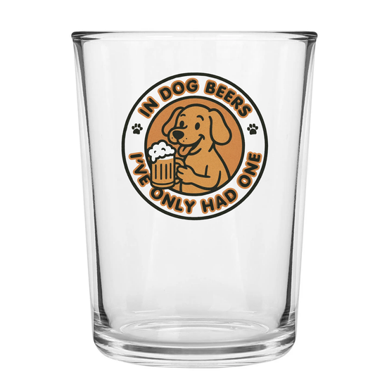 Clear glass with a dog-themed design on a white background