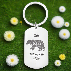 Personalised Engraved Mama Bear Keyring – "This Mama Belongs To" Custom Name Gift First Glass Designs