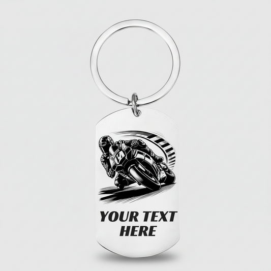 Personalised Motorbike Keyring | Laser Engraved Rider Gift First Glass Designs