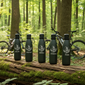 Personalised Mountain Bike Water (MTB) Thermal Water Bottle – Custom Name Sports Bottle with Carabiner FirstGlassDesigns
