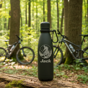 Personalised Mountain Bike Water (MTB) Thermal Water Bottle – Custom Name Sports Bottle with Carabiner FirstGlassDesigns