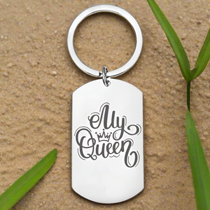 Personalised Engraved Keyring – "My Queen" Custom Gift for Girlfriend, Wife, Mum First Glass Designs