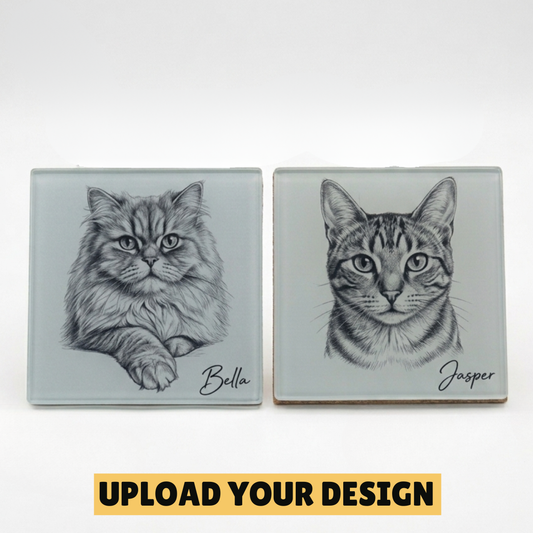 Personalised Cat Portrait Glass Coaster | Photo or Sketch Design Set FirstGlassDesigns