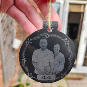 Personalised Slate Christmas Bauble | Upload Photo FirstGlassDesigns