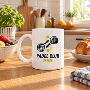 Personalised Padel Mug | Custom Name, Padel Club First Glass Designs