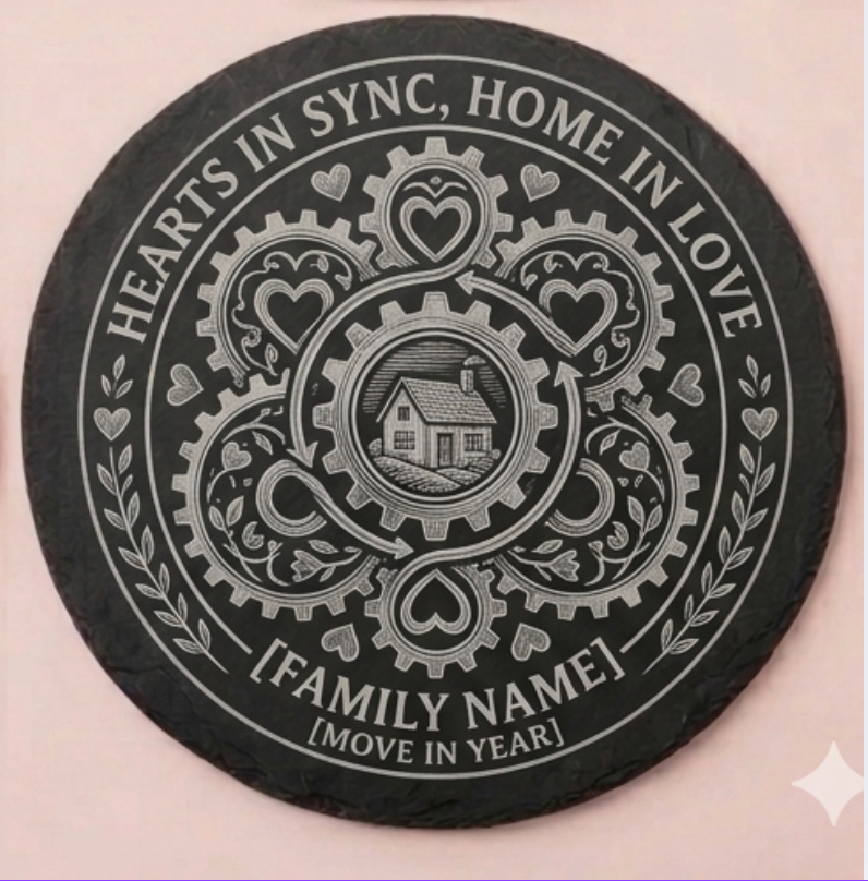 Personalised slate coaster with family name and move in year, unique housewarming gift for new home