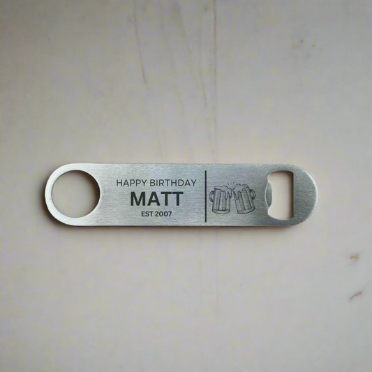 personalised bottle opener bar blade for 18th 21st 30th 40th 50th 60th birthday, small unique gift for him, son, brother, boyfriend husband