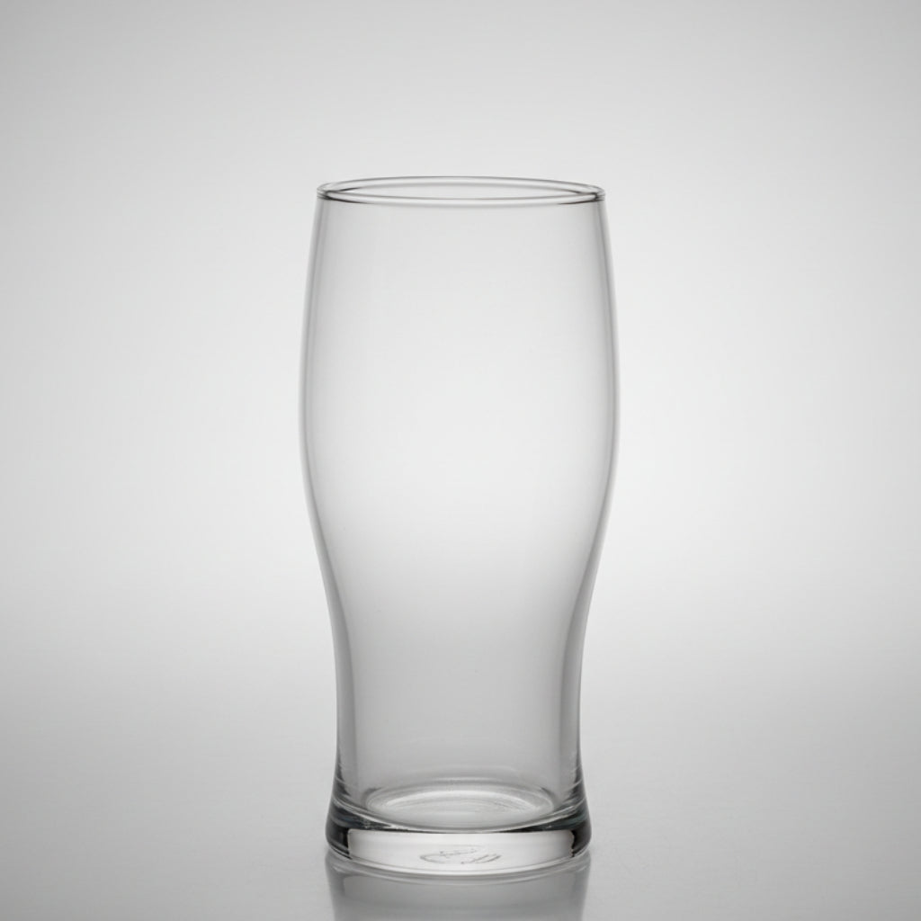 Personalised traditional tulip pint glass with uploaded custom design filled with dark beer, unique personalised beer gift for him