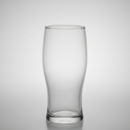 Personalised traditional tulip pint glass with uploaded custom design filled with dark beer, unique personalised beer gift for him