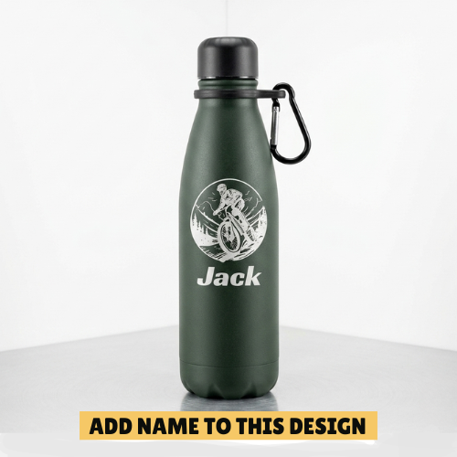Personalised Mountain Bike Water (MTB) Thermal Water Bottle – Custom Name Sports Bottle with Carabiner FirstGlassDesigns
