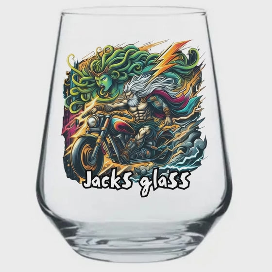 Zeus and Medusa Greek mythology craft beer tulip glass — activator max nucleation printed glassware by First Glass Designs UK