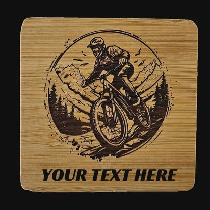 Personalised Mountain Bike MTB Coaster - Custom Engraved Wood / Slate Coaster Gift