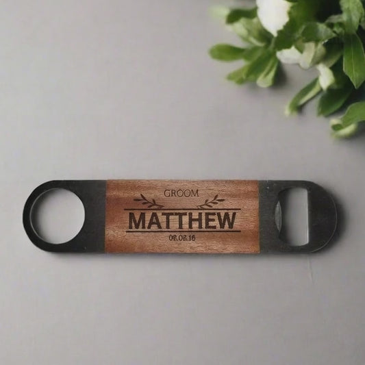 Personalised Bottle Opener, Custom Bar Blade, Bespoke Groomsmen Gifts, Unique Wedding Favours, Best Man Gift, Father of The Bride Gift, Barware