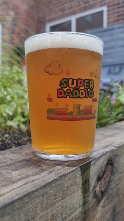Super Daddio: Mario Inspired Beer Tumbler Glass - Power Up Your Dad's Drinks! Beer Glass Gift Idea For Dad