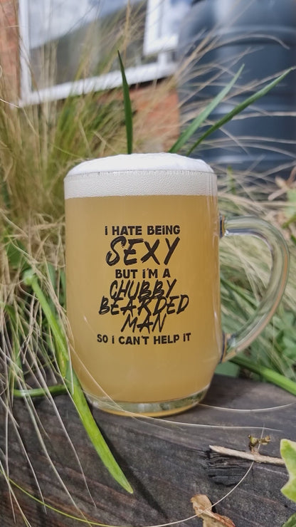 Sexy Bearded Man Beer Glass – Funny Pint Glass for Bearded Men | Rude Novelty Gift for Him | Sarcastic Gift Idea for Beer Lovers