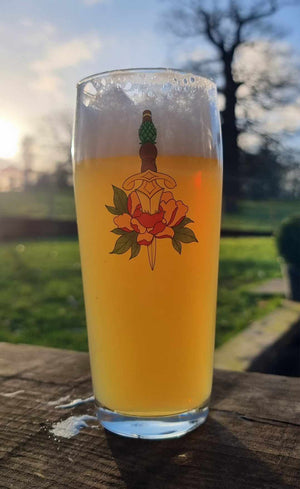 Dagger and Rose Traditional Tattoo Inspired Beer Glassware - Gift Idea for Beer Drinkers First Glass Designs