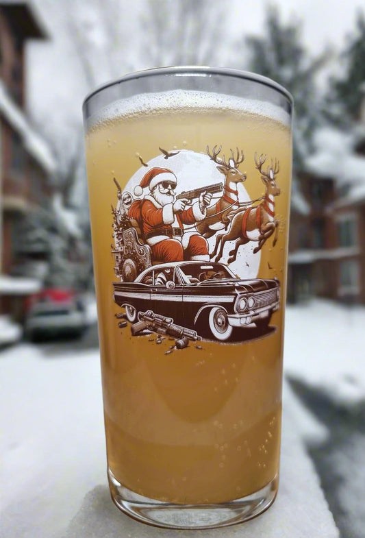 Santa's Sleigh Drive-By: Edgy Christmas Pint Conical Glass for a Holiday Twist