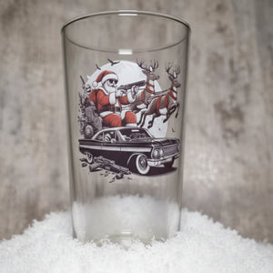 Santa's Sleigh Drive-By: Edgy Christmas Pint Conical Glass for a Holiday Twist FirstGlassDesigns