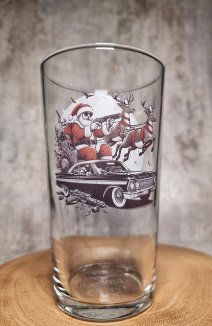 Santa's Sleigh Drive-By: Edgy Christmas Pint Conical Glass for a Holiday Twist