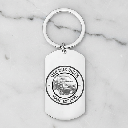 Personalised VW T5 T6 Crafter Camper Keyring – Custom Engraved Text, Date & Registration Plate with Optional Message