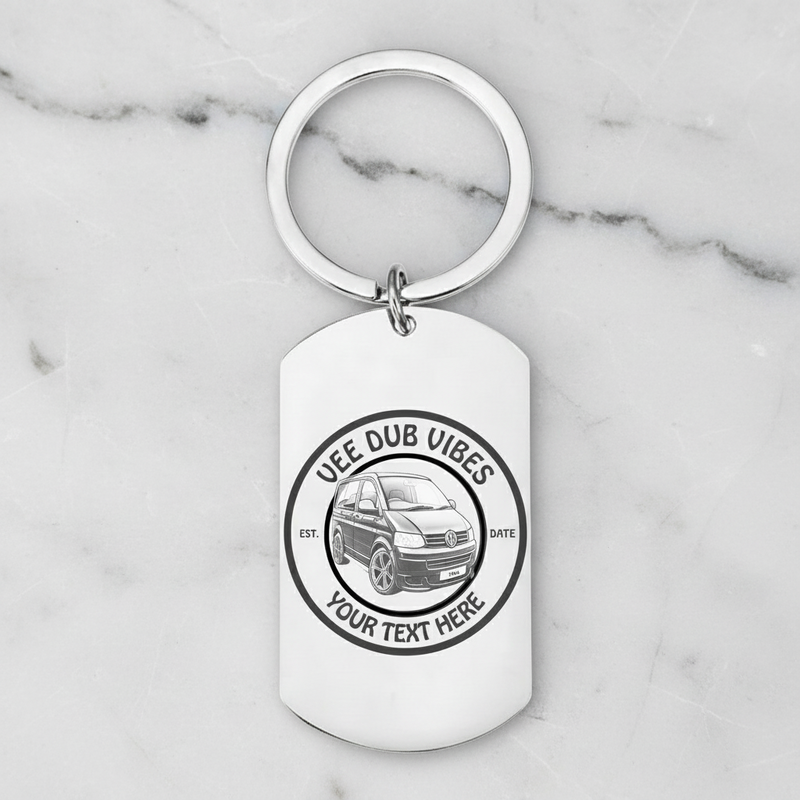 Personalised Camper Keyring – Custom Engraved Text, Date & Registration Plate with Optional Message First Glass Designs