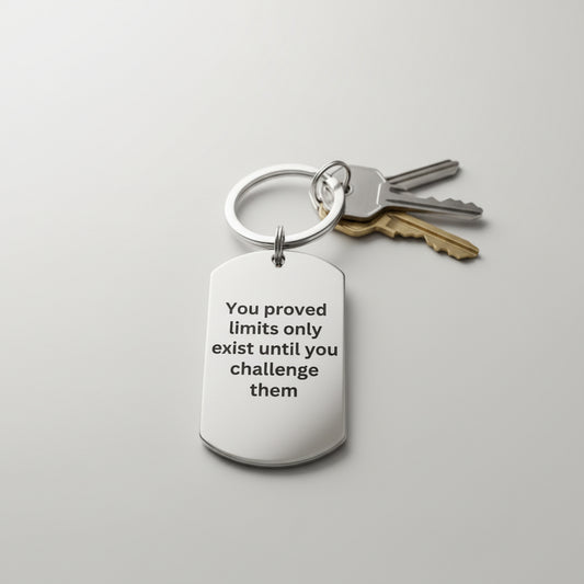 Personalised stainless steel keyring, engraved achievement gift with custom message