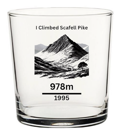 Engraved glass celebrating Scafell pike climb – personalised with date and name