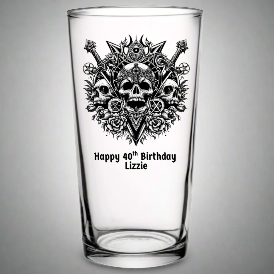 Gothc Baroque Momento Mori Skull Glass with option to add personalised text