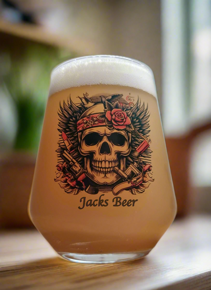 Custom / Personalised Allegra Beer Glass with Trendy Skull Design