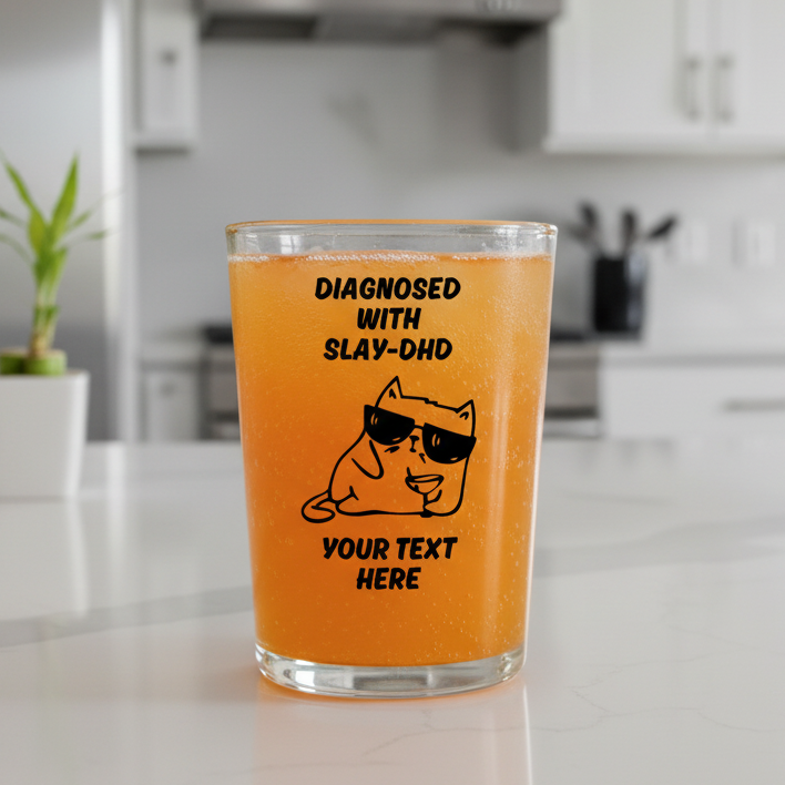 Funny personalised ADHD tumbler glass with Slay-DHD design and custom text