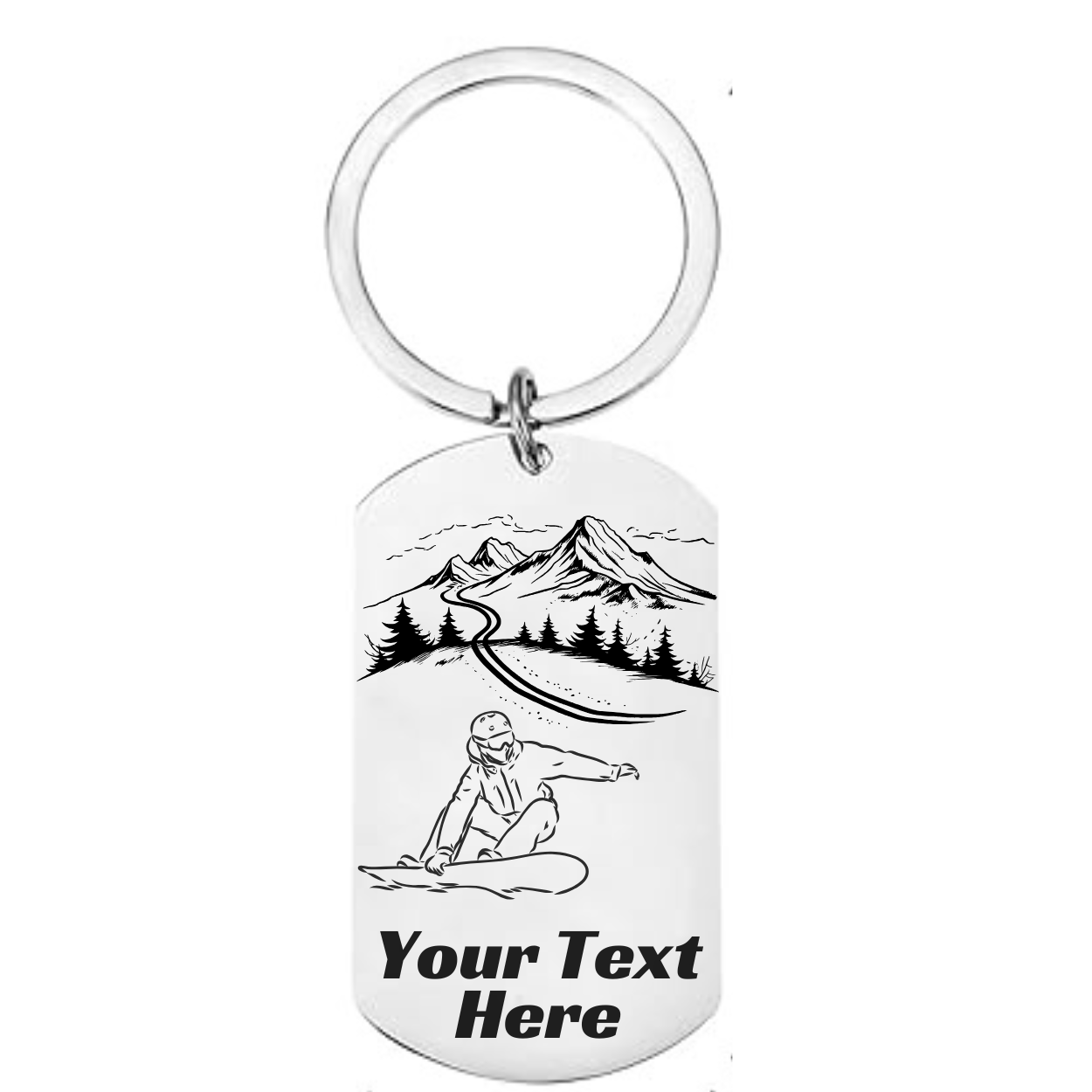 Personalised snowboarder keyring with custom engraving – engraved snowboarding gift for winter sports fans