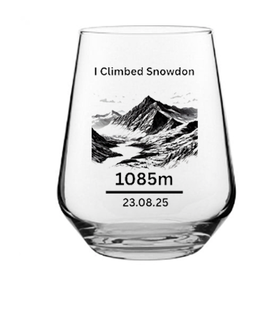 Personalised I Climbed Snowdon glass with custom name and date engraving
