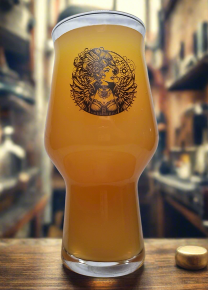 Perfect Steampunk Gift: Craftmaster Pint Glass with Enigmatic Maiden Print
