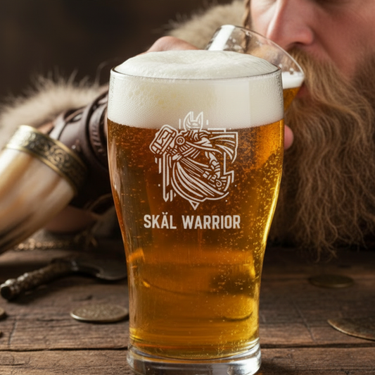 Thor personalised pint glass — design close-up showing illustrated warrior artwork