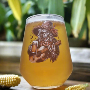 Halloween Horror Beer Glass – Skeleton Scarecrow Playing Guitar Custom Design FirstGlassDesigns