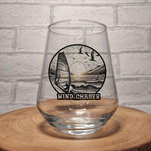 Custom Windsurfing-Themed Glass – Personalised Ink-Printed Design with Name FirstGlassDesigns
